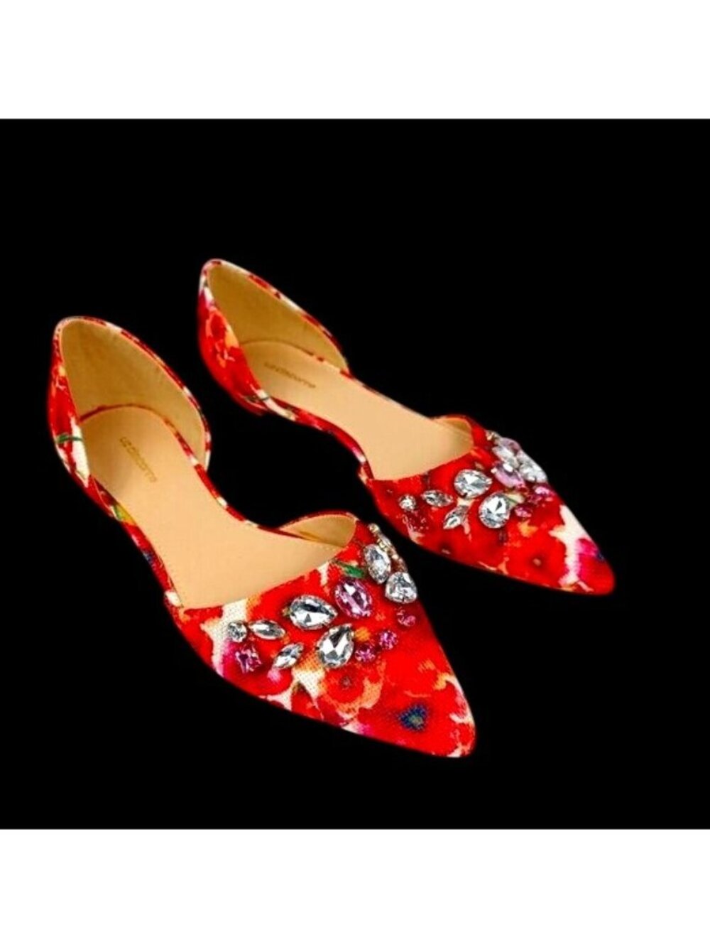 Shoes Flat Pointed Toe Floral Rhinestone Jeweled Liz Claiborne Dress Women 7.5